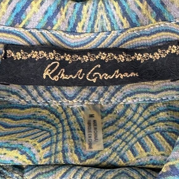 Robert Graham Womens Geometric Blouse Blue Green Button Down Sz M - Picture 6 of 9